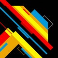 Abstract geometric design with overlapping diagonal lines in vibrant colors, including