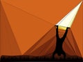 Abstract geometric design shapes silhouette of a person doing a handstand