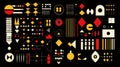 Abstract Geometric Design Showcases Red, Yellow, and White Shapes on Black Background Royalty Free Stock Photo
