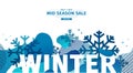 Abstract geometric design for winter. Christmas offer banner with vector liquid form and decor of snowflakes and