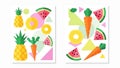 Abstract geometric designs featuring pineapples, watermelons, carrots, and circles pattern Royalty Free Stock Photo