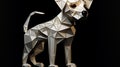 Abstract Geometric Dog Paper Art Sculpture On Black Background