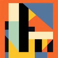 Abstract Geometric Figure In De Stijl Style - Blue, Orange, Yellow