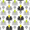 Abstract Geometric Floral Pattern with Black, Grey, and Lime Green Motifs on White Royalty Free Stock Photo