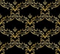 Abstract geometric floral seamless pattern. Gold and black ornament. Modern stylish texture repeating Royalty Free Stock Photo