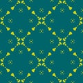 Abstract geometric floral vector seamless pattern in dark green and lime color Royalty Free Stock Photo