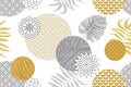 Golden and silver floral pattern with Japanese motifs. Minimalism style. Royalty Free Stock Photo