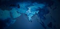 Abstract geometric futuristic concept 3d Map of India with borders as scribble, blue neon style. 3d rendering