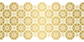 Abstract geometric gold foil seamless snowflake texture Border on white background. Elegant vector pattern. Royalty Free Stock Photo