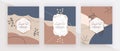 Abstract geometric hand painting cards with marble frames, nude, pink, blue and brown shapes. Trendy templates for wedding invitat Royalty Free Stock Photo