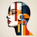 Abstract Geometric Head Art Illustration In Vintage Modernism Style