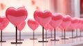 Abstract Geometric Hearts on Valentines Day. 3D Pink Background with Bokeh and Copy Space