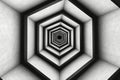 Abstract Geometric Hexagonal Tunnel with Monochrome Design and Infinite Perspective