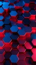 Abstract Geometric Hexagons Textured Background in Red and Blue Neon Light Royalty Free Stock Photo