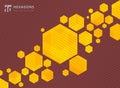 Abstract geometric hexagons yellow background with brown striped