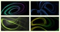 Abstract geometric illustration of doodle smoke waves with a gradient on a dark background. A set of 4 backgrounds. Abstract