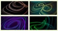 Abstract geometric illustration of doodle smoke waves with a gradient on a dark background. A set of 4 backgrounds. Abstract