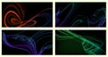 Abstract geometric illustration of doodle smoke waves with a gradient on a dark background. A set of 4 backgrounds. Abstract