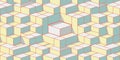 Abstract Geometric Isometric Cube Pattern With Interlocking Shapes In Pastel Yellow Blue White And Red Outlines Royalty Free Stock Photo