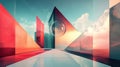 Abstract Geometric Landscape with Red and Teal Triangles and Sphere Royalty Free Stock Photo