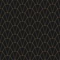 Abstract geometric lines seamless pattern with gold grid, hexagons, triangles