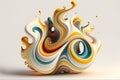 Abstract geometric liquid white blue and yellow shape. Futuristic large sculpture made from paint. Generative AI