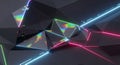 Abstract geometric low-poly structure with vibrant neon light lines and rainbow refractions Royalty Free Stock Photo