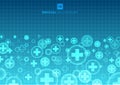 Abstract geometric medical cross shape medicine and science concept on blue grid background Royalty Free Stock Photo