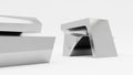 Abstract geometric metal sculptures with sharp angles and smooth curves on a clean white background Keywords Royalty Free Stock Photo