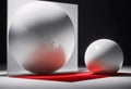 Abstract geometric model. Red shadow on white spheres on black background Royalty Free Stock Photo