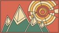 Abstract Geometric Mountain Landscape with Sun and Trees, vector design Generative AI Royalty Free Stock Photo