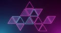 Abstract geometric neon triangle formation glowing with pink and blue light on dark background Royalty Free Stock Photo