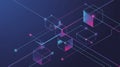 Abstract geometric network of cubes and lines on dark blue background Royalty Free Stock Photo