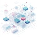 Abstract geometric network with floating cubes and connecting lines