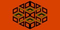 Abstract Geometric Optical Illusion Pattern Featuring Interlocking Cubes in Black Green and Orange Colors Royalty Free Stock Photo