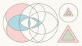 Abstract geometric overlapping circles and triangles pattern vector design Generative AI Royalty Free Stock Photo