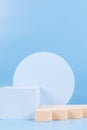 Abstract geometric pastel color product display podium on light blue background. Minimal different shapes scene stage Royalty Free Stock Photo