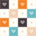 Abstract Geometric Pattern Background With Colorful Squares, Delicate Hearts And Three Leaf Clovers