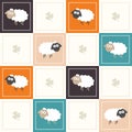Abstract Geometric Pattern Background With Colorful Squares, Sheep And Three Leaf Clovers