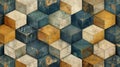 Abstract geometric pattern with blue, beige and brown cubes Royalty Free Stock Photo