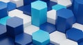 Abstract Geometric Pattern of Blue and White Hexagons in Varying Heights image photo Royalty Free Stock Photo