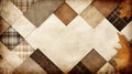 Abstract geometric pattern of brown, beige, and white with a grunge texture and a leaf shape in the corner Royalty Free Stock Photo