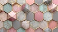 Abstract geometric pattern with colorful hexagonal shapes and gold accents Royalty Free Stock Photo
