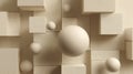 Abstract geometric pattern of cubes and spheres in monochrome beige, modern minimal design Royalty Free Stock Photo