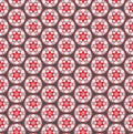 Abstract geometric floral print with stylized round flowers in grey, red and white Decorative mosaic, tile, fabric quilt pattern Royalty Free Stock Photo