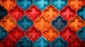 Abstract Geometric Pattern Design, Colorful Interlocking Shapes Create a Visual Harmony and Patterned Context in a Scene, Digital Royalty Free Stock Photo