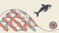 Abstract Geometric Pattern with Dynamic Dolphin Illustration. vector design Generative AI Royalty Free Stock Photo