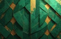 Abstract geometric pattern featuring emerald green shapes and gold accents. Intersecting angular planes create a luxurious Royalty Free Stock Photo