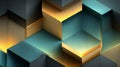 Abstract geometric pattern featuring interconnected cubic shapes with textured surfaces illuminated by dramatic internal golden Royalty Free Stock Photo