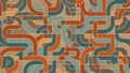Abstract geometric pattern featuring interlocking curves and blocks in a retro Royalty Free Stock Photo